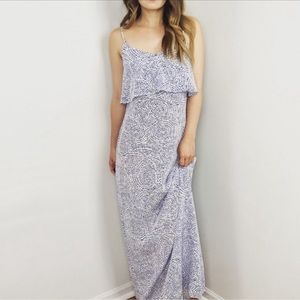 INTERMIX 100% Silk Maxi Dress: blue & white Grecian Print Abstract Size S small